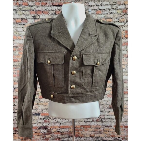 French Military Ike Style 1958 Olive Wool Jacket Gold Buttons 14 Delrieu Lyon - Picture 1 of 14